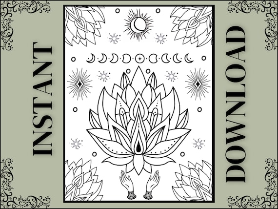 Magical witchy printable coloring page flower adult coloring sheet aesthetic coloring page art printable for teens witch page