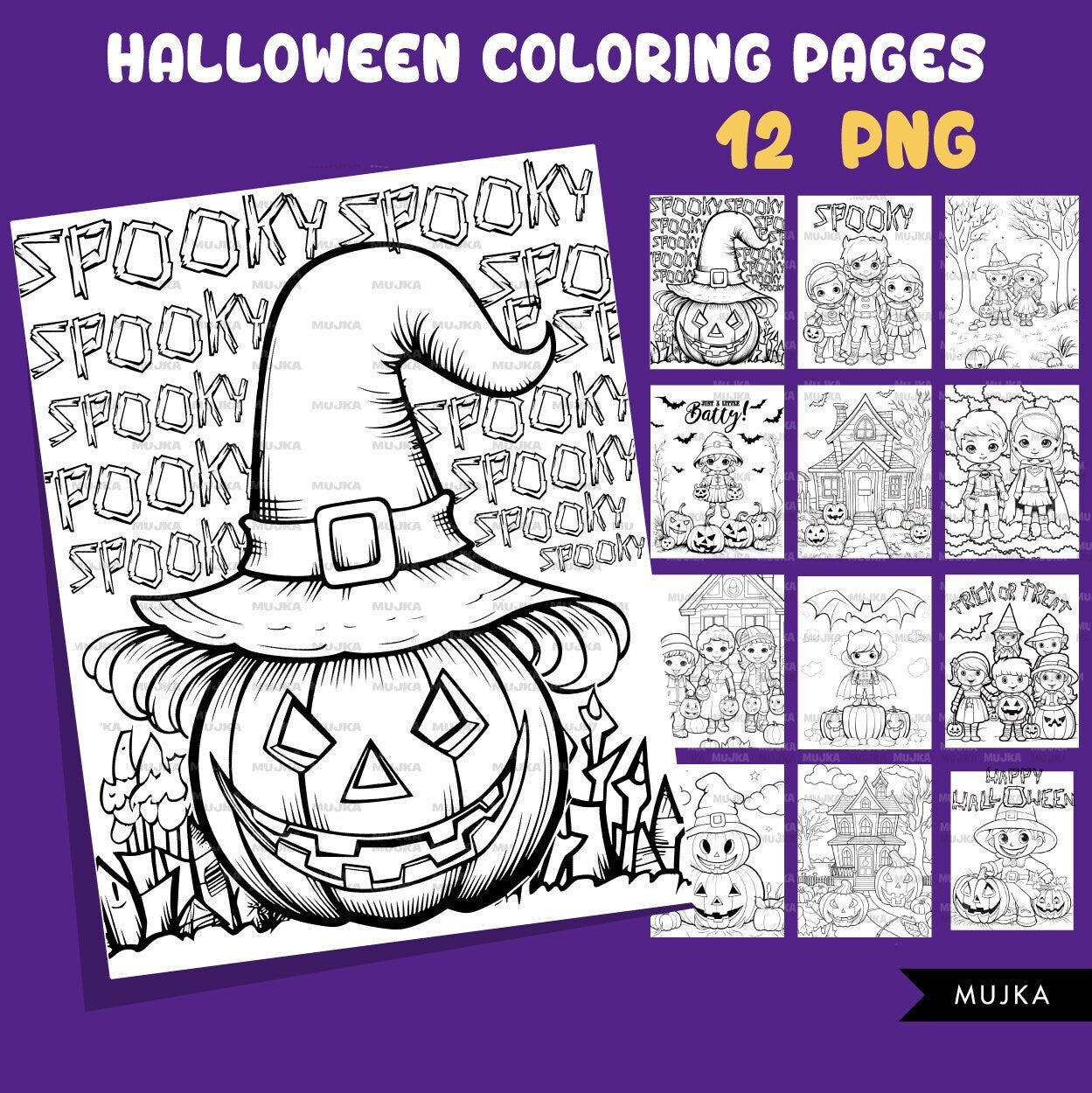 Halloween coloring pages printable digital coloring book for kids in â mujka cliparts