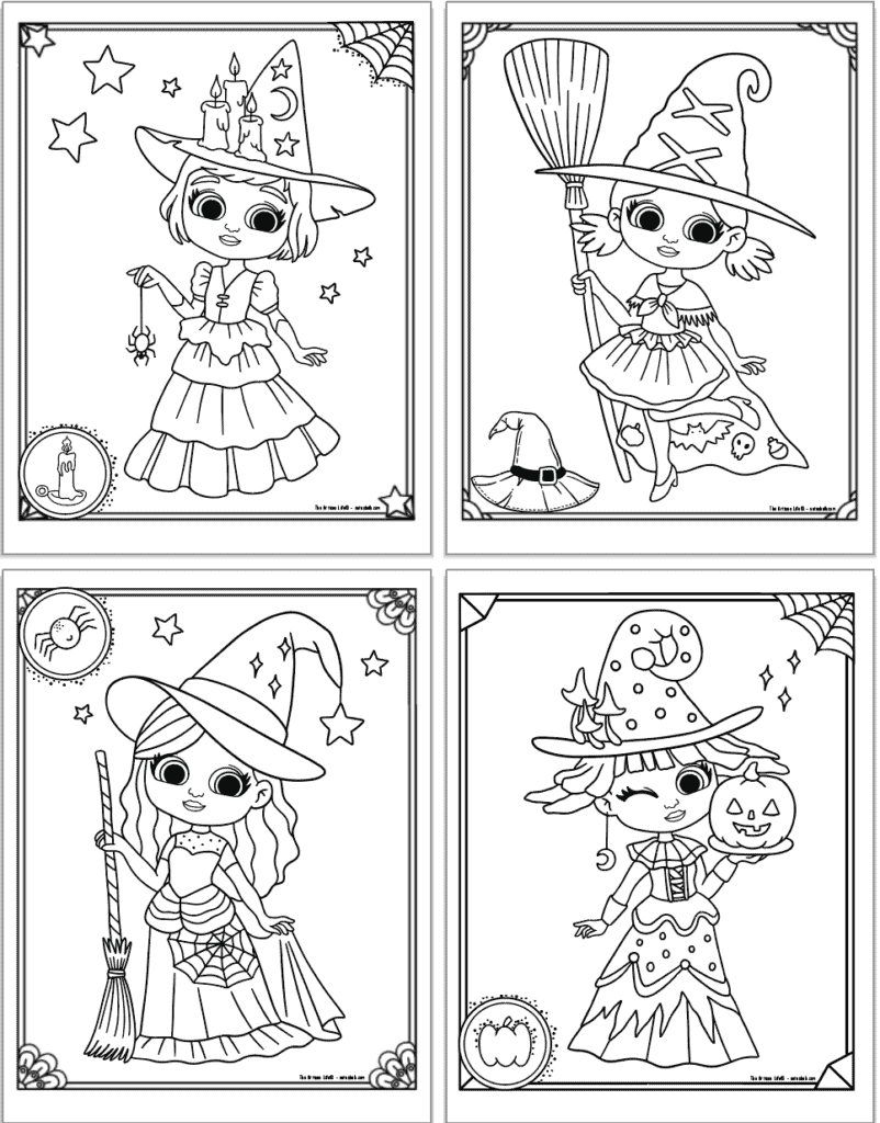 Free printable cute halloween witch coloring pages