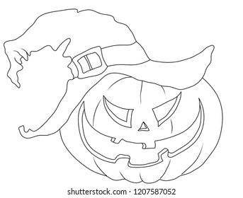Scary pumpkin witches hat halloween coloring stock illustration