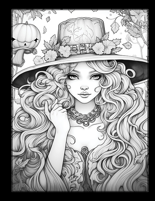 Beautiful witches a grayscale halloween adult coloring book