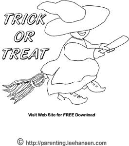 Litte girl witch halloween coloring page