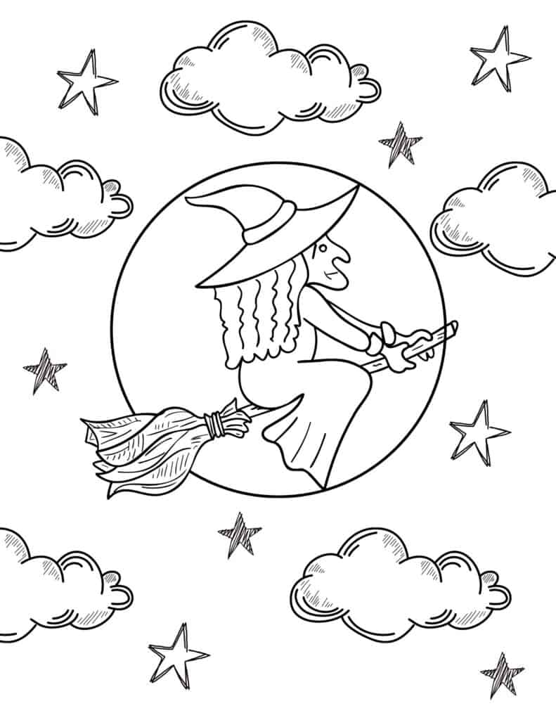 Free halloween witch coloring pages
