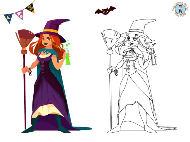 Halloween witch coloring page