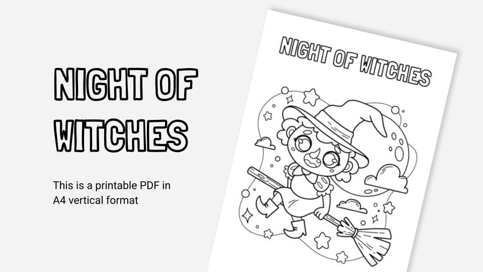 Night of witches printable coloring worksheet