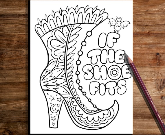 Witches boot printable coloring page magical coloring page witchy coloring page printable coloring page all ages coloring page