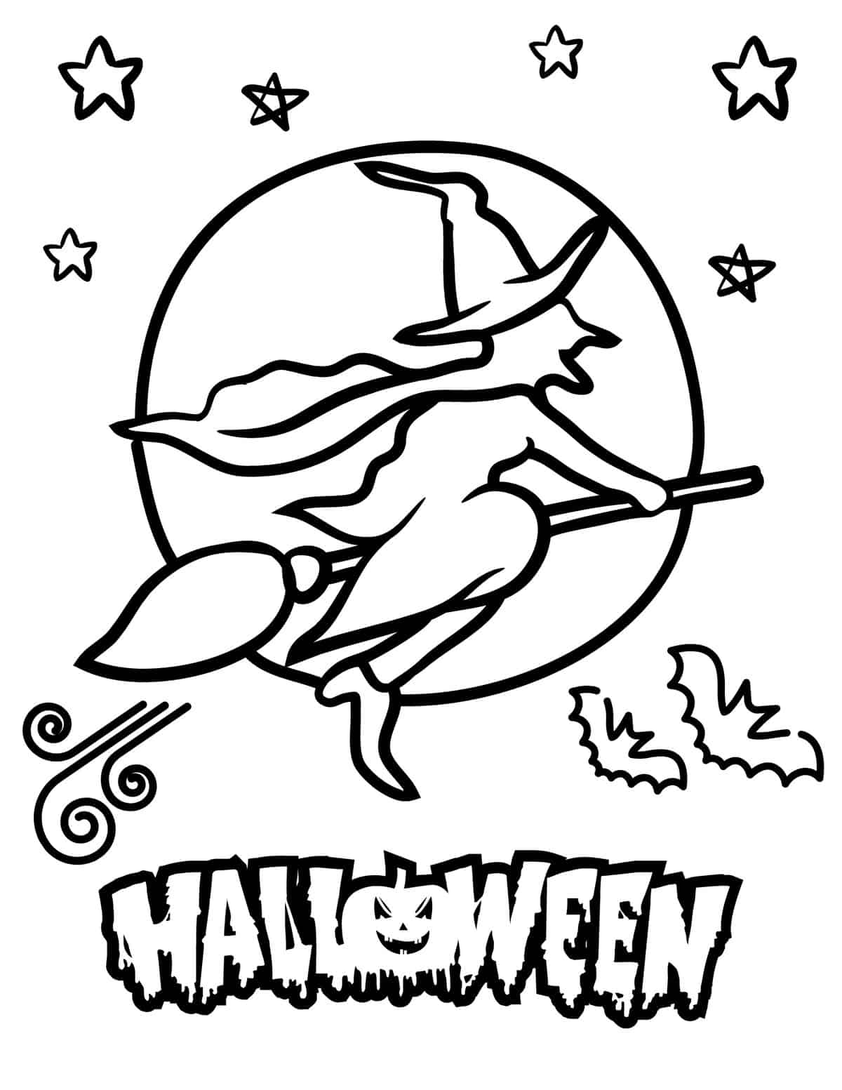 Free halloween witch coloring pages