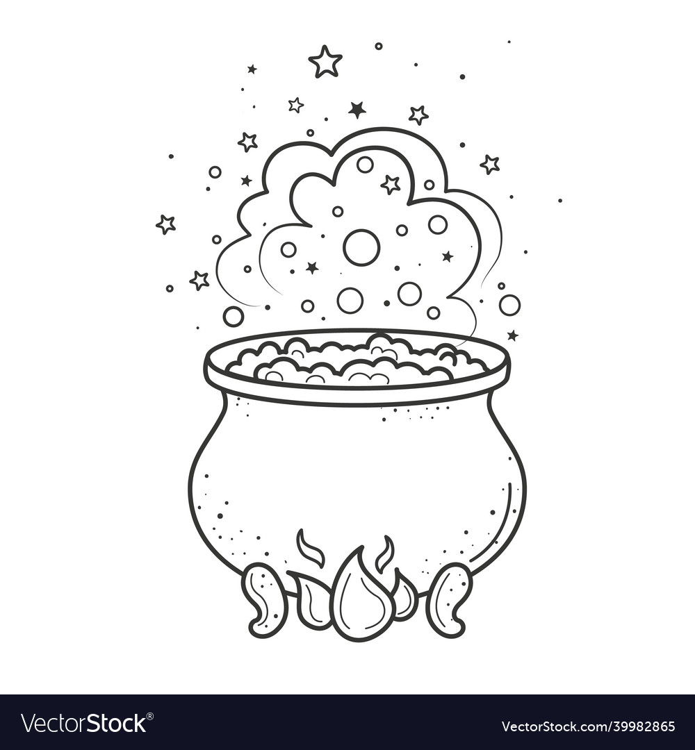 Halloween witch cauldron for coloring bookline vector image