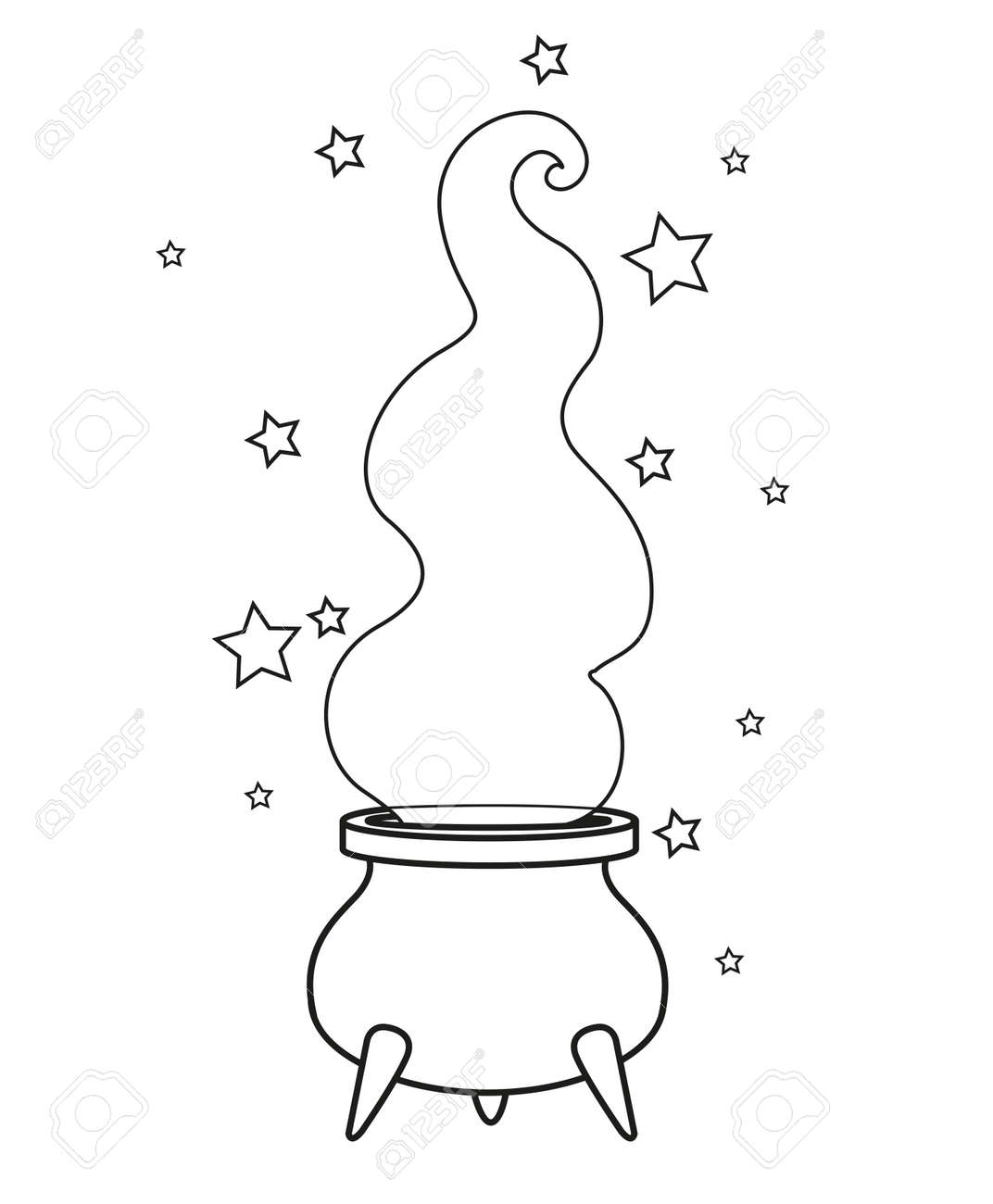 Large witchs cauldron with magic potion steam outlined for coloring page on white background royalty free svg cliparts vectors and stock illustration image