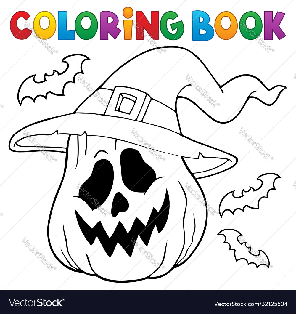 Coloring book pumpkin in witch hat royalty free vector image