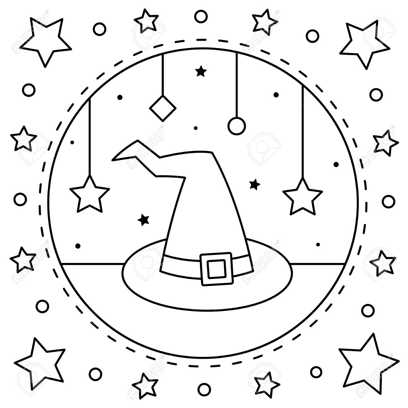 Witchs hat coloring page vector illustration royalty free svg cliparts vectors and stock illustration image
