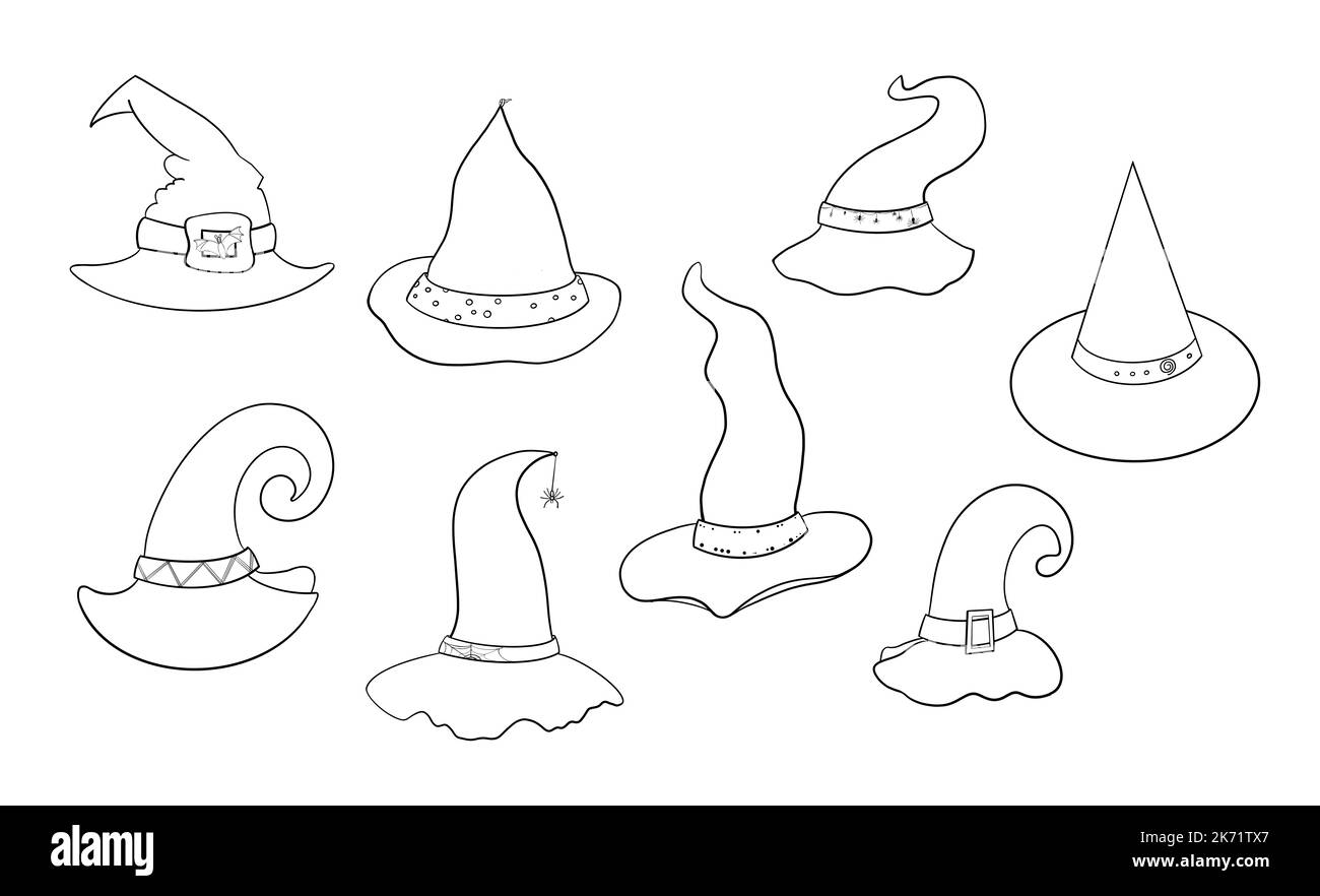 Outline drawing halloween witch on hi