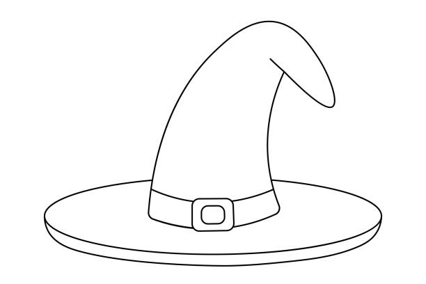 Witch hat sketch coloring book for children vector illustration buckle decoration outline on an isolated white background doodle style halloween symbol fabulous headdress decoration for all saints day stock illustration