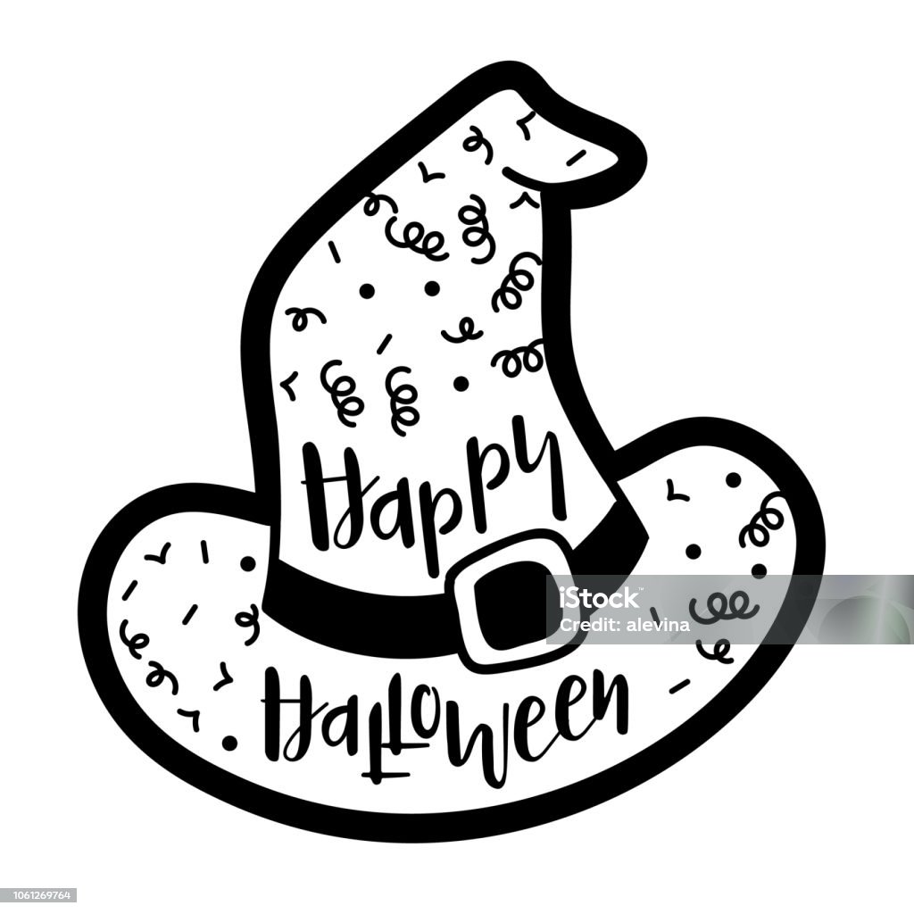 Witch hat template saying happy halloween stock illustration