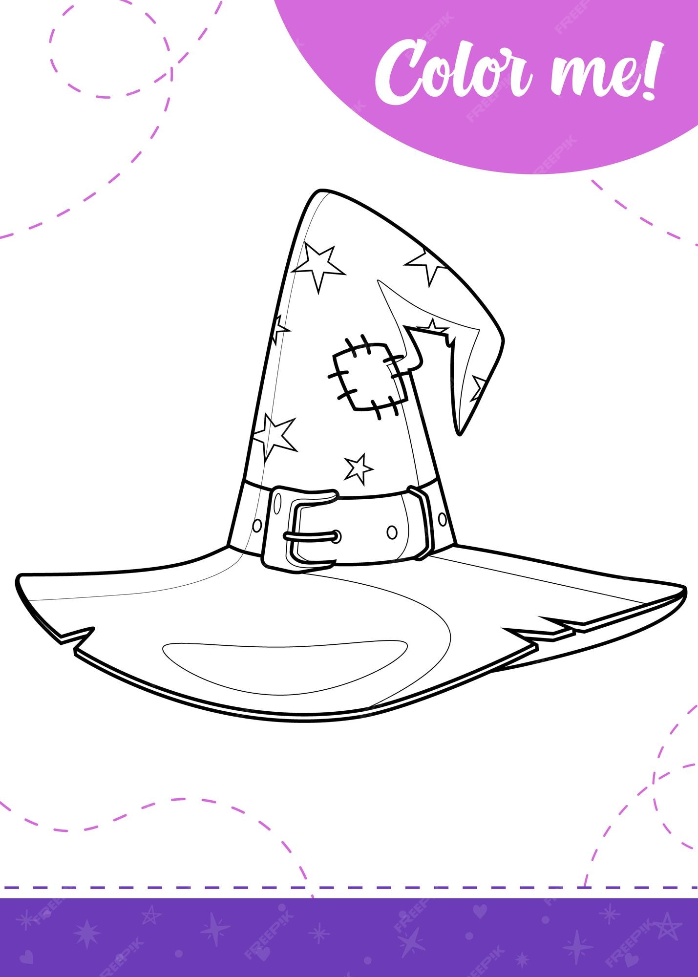 Premium vector coloring page for kids with cartoon witches hat