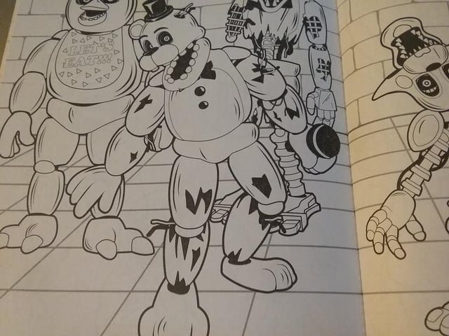 So why does withered freddy have two legs and knee caps this is from the recent official fnaf coloring book rfivenightsatfreddys
