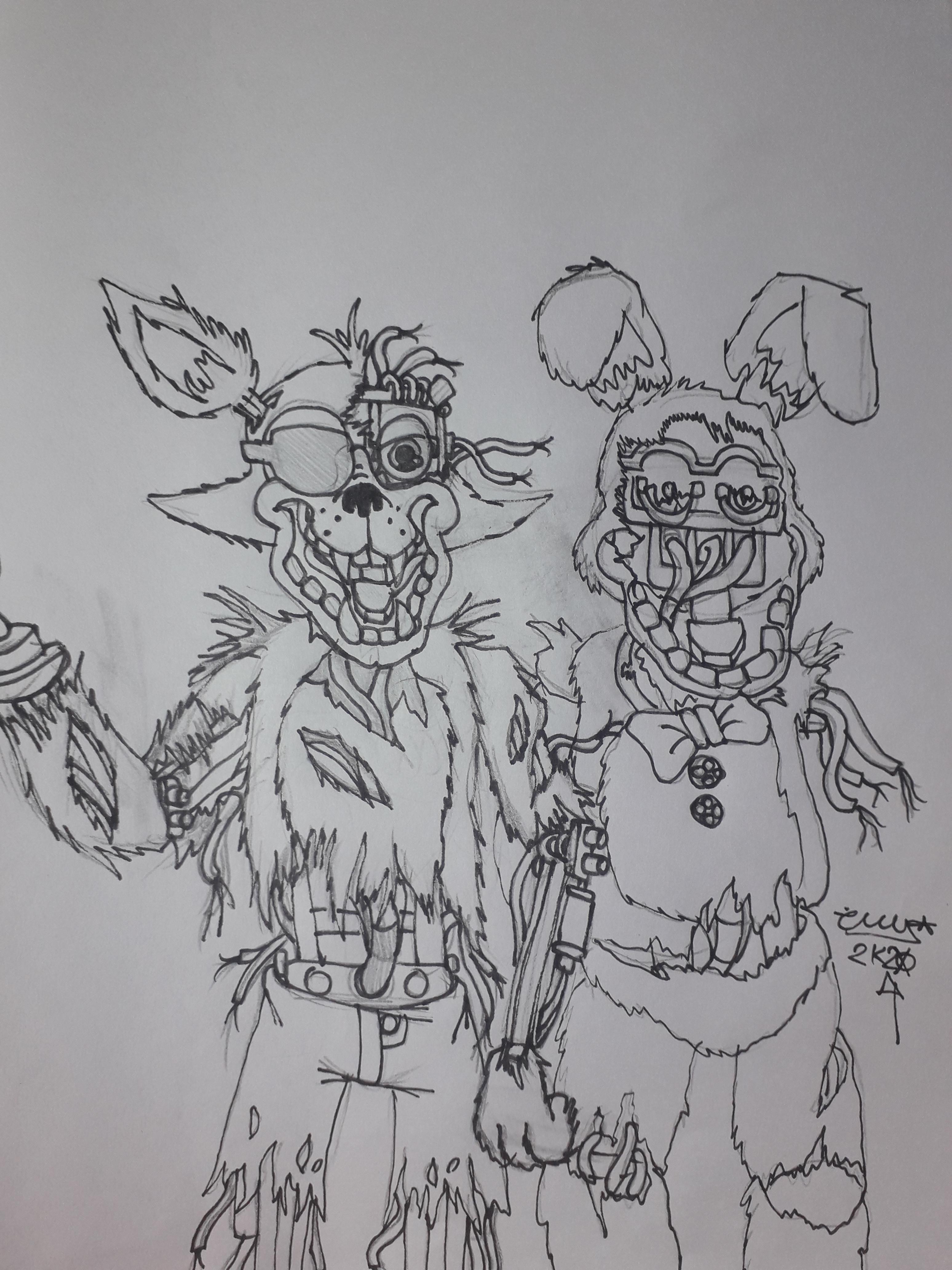 The withered animatronics if they existed irl i wont color these guys for now because im low on inks and stuff lol and for anyone wondering the references for the endo pieces