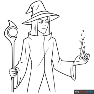 Anime wizard coloring page easy drawing guides