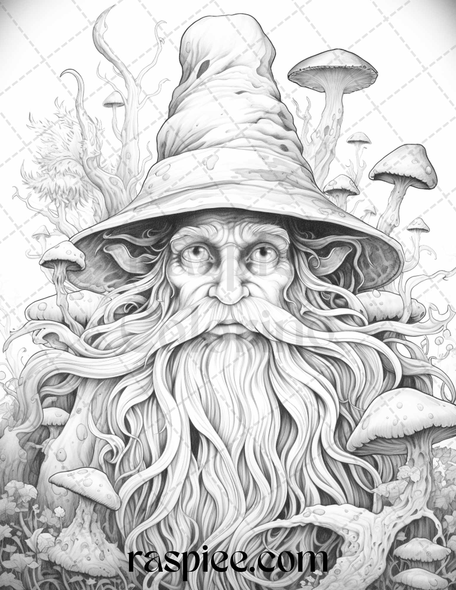 Magical wizard grayscale coloring pages for adults printable pdf f â coloring