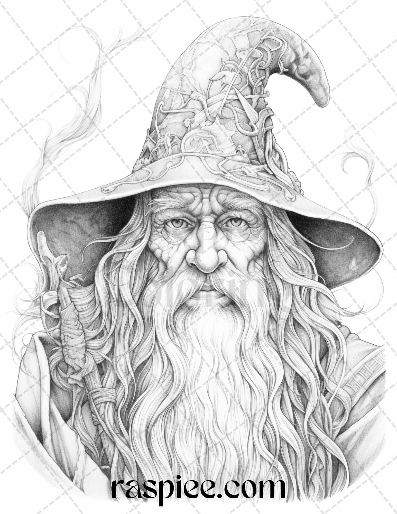 Magical wizard grayscale coloring pages for adults printable pdf f â coloring