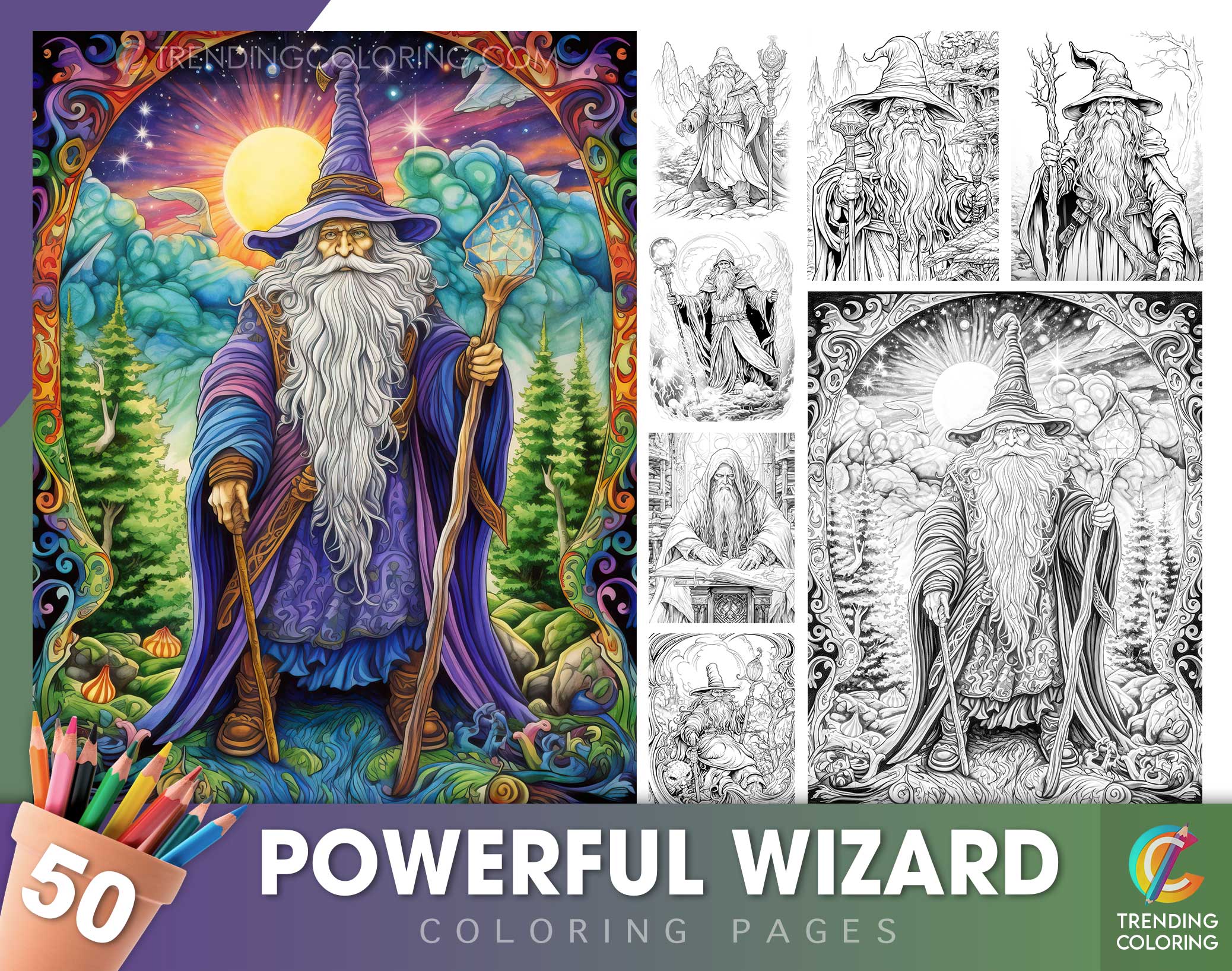 Powerful wizard coloring pages