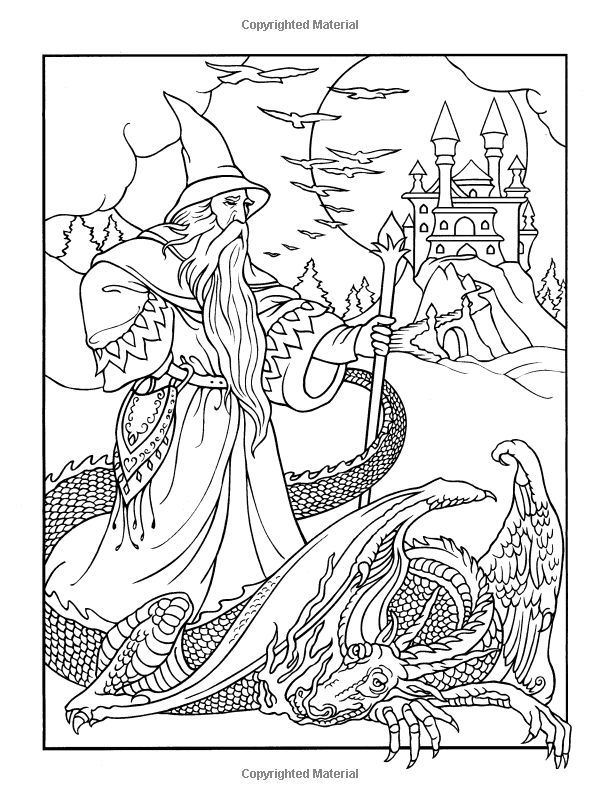 Wizard coloring pages for adults wondrous wizards dover coloring books marty noble coloring books dragon coloring page coloring pages