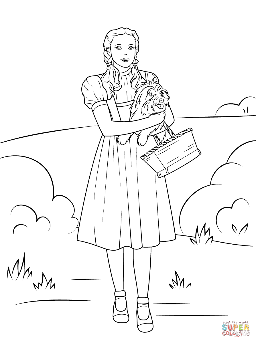 Dorothy holding toto coloring page free printable coloring pages