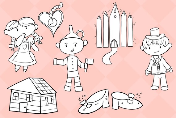 Wizard of oz black and white digital stamps wizard of oz coloring pages emerald city clip art