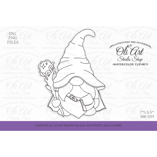 Wizard gnome colouring page gnome digital stamp printable
