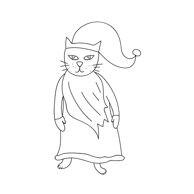 Premium vector christmas gnome cat vector illustration scandinavian nordic cute cartoon character coloring page graphic element