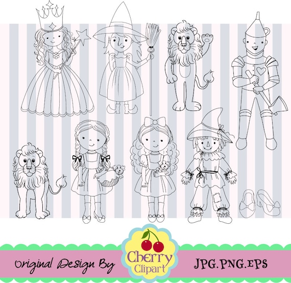Wizard of oz cute digital clipartblack and whitedorothy black and white digital clip art personal and mercial use