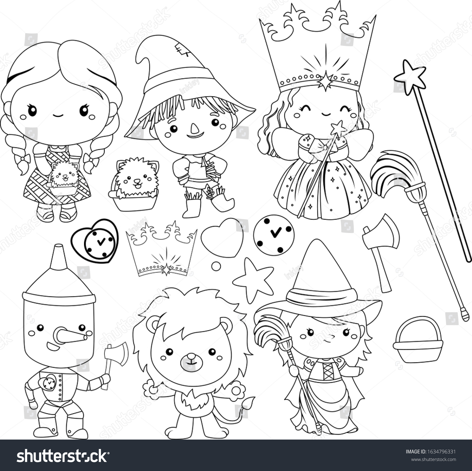 Vector wizard oz characters black white stock vector royalty free