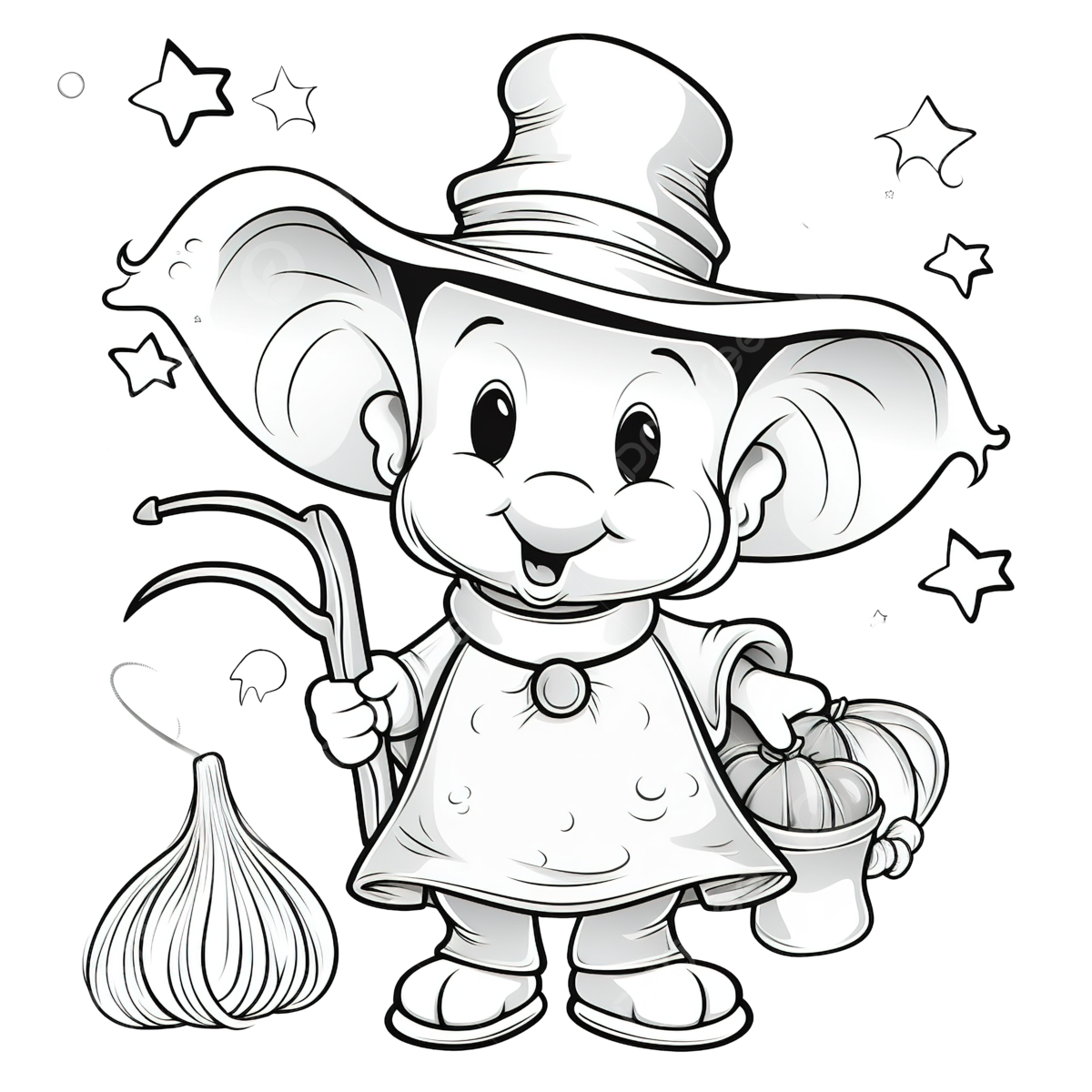 Coloring book with a cute cartoon halloween witch elephant front the moon elephant drawing car drawing cartoon drawing png transparent image and clipart for free download