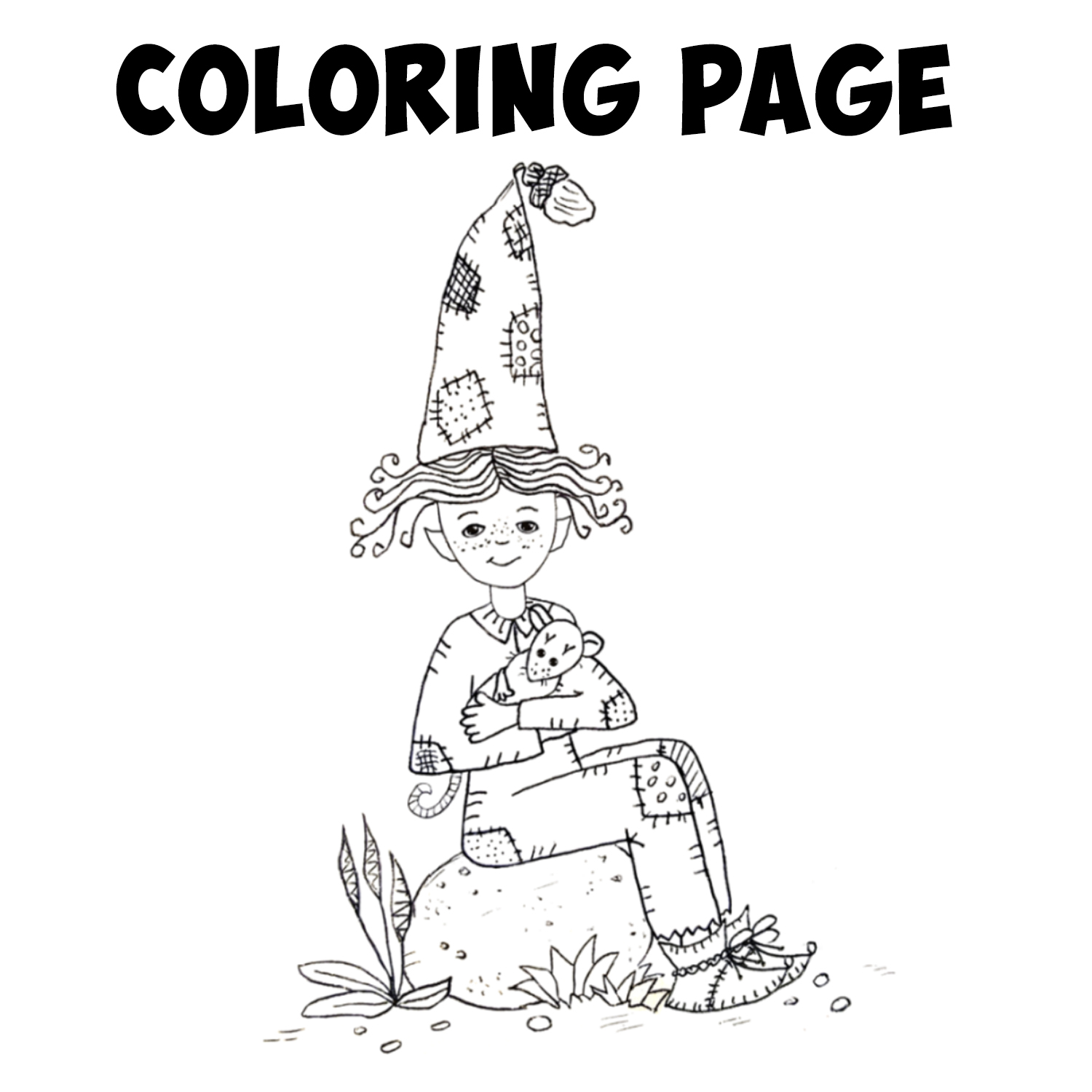 Coloring page gnome with little mouse