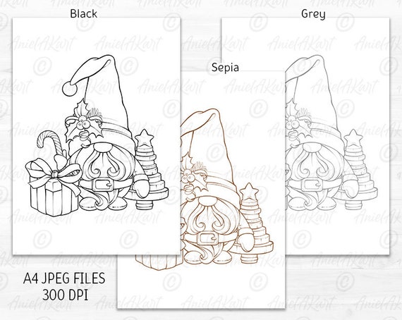Christmas coloring page for adults cute santa gnome digital stamp lineart for kids jpeg png a holiday printable winter instant download instant download