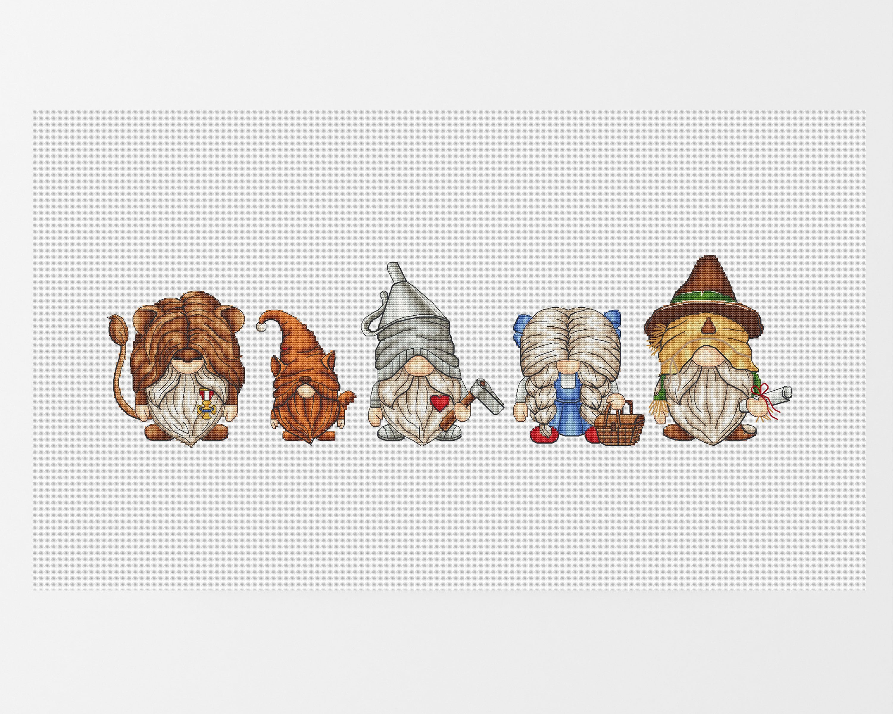 Wizard of oz gnomes cross stitch pattern hand embroidery design beginner needlepoint pattern fairy cross stitch digital pdf file