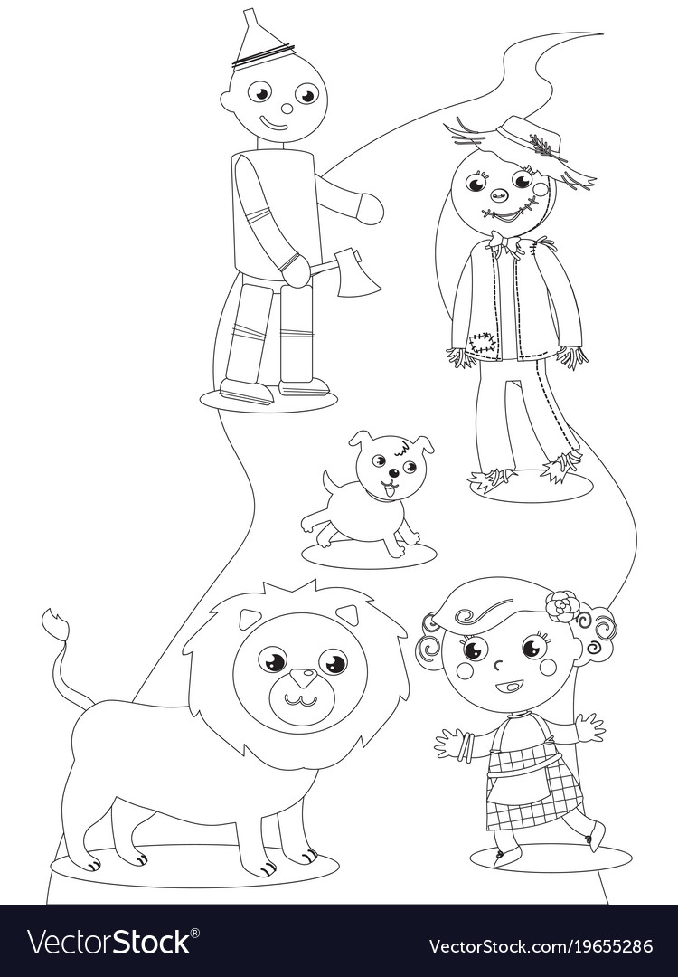 Coloring wonderful wizard of oz the characters vector image