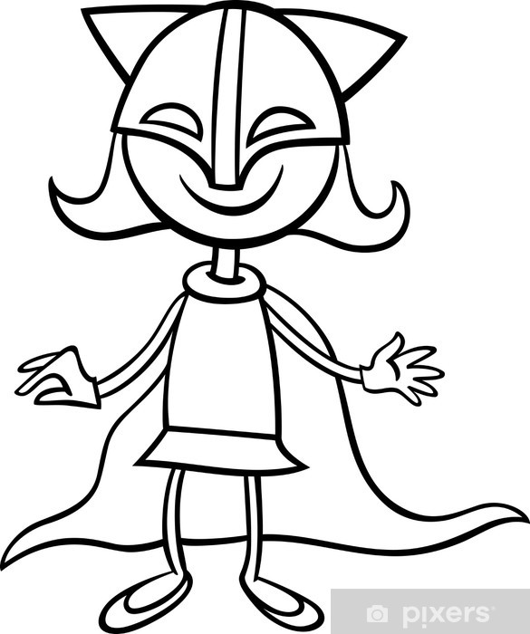 Sticker superhero girl cartoon coloring page