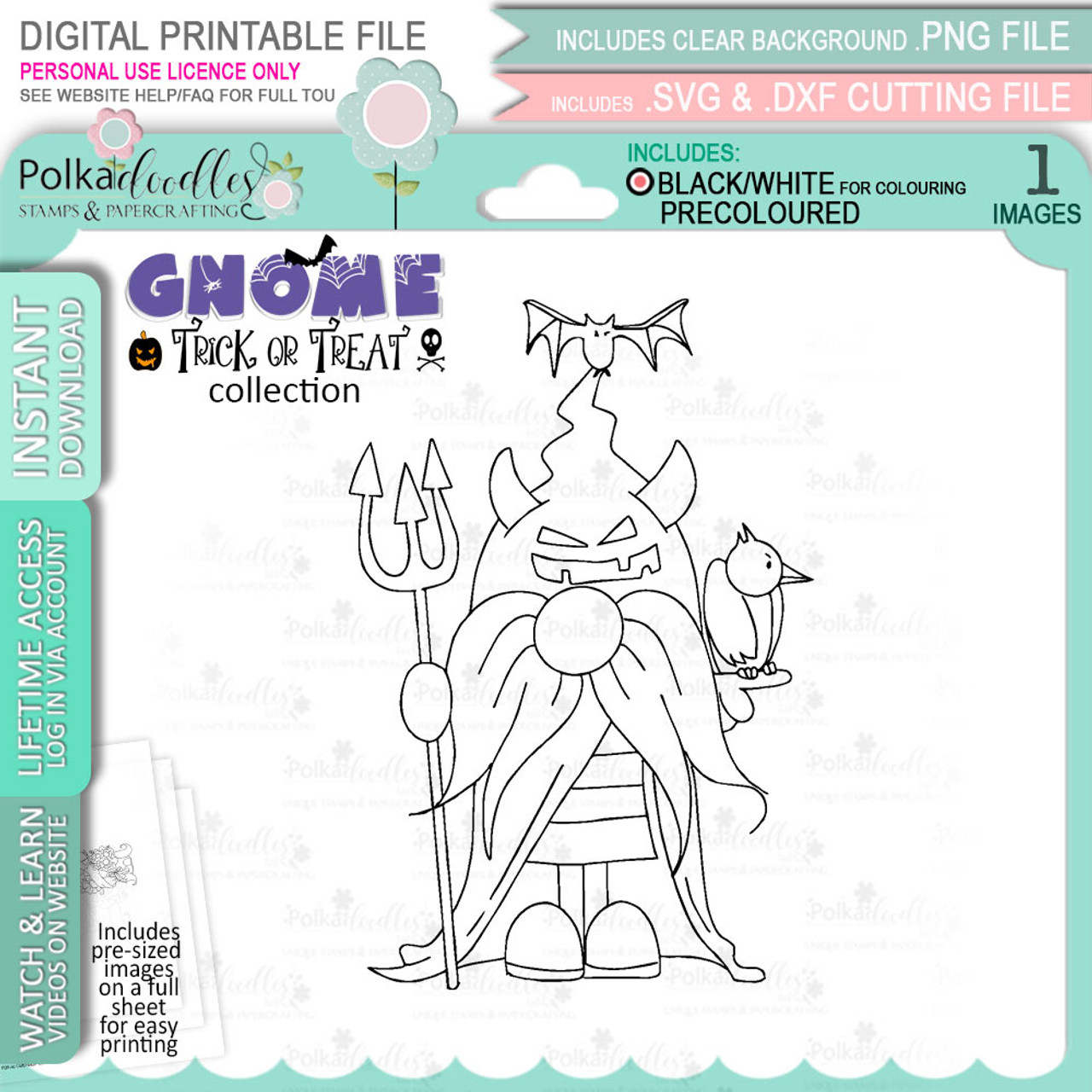 Batty devil halloween gnome digital stamp