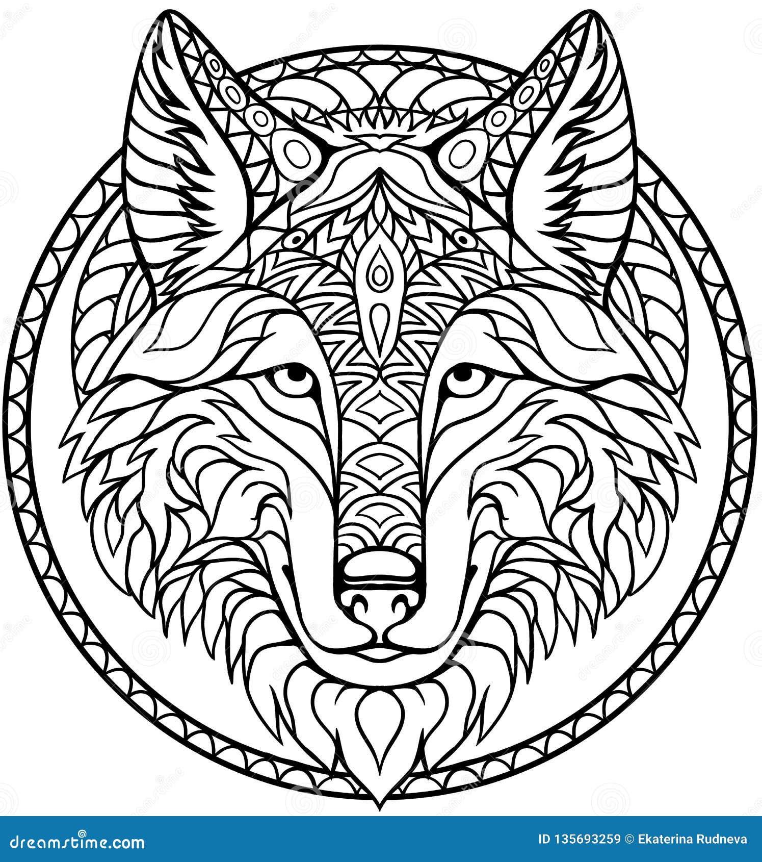 Doodle wolf coloring book outline drawing in vector stock vector