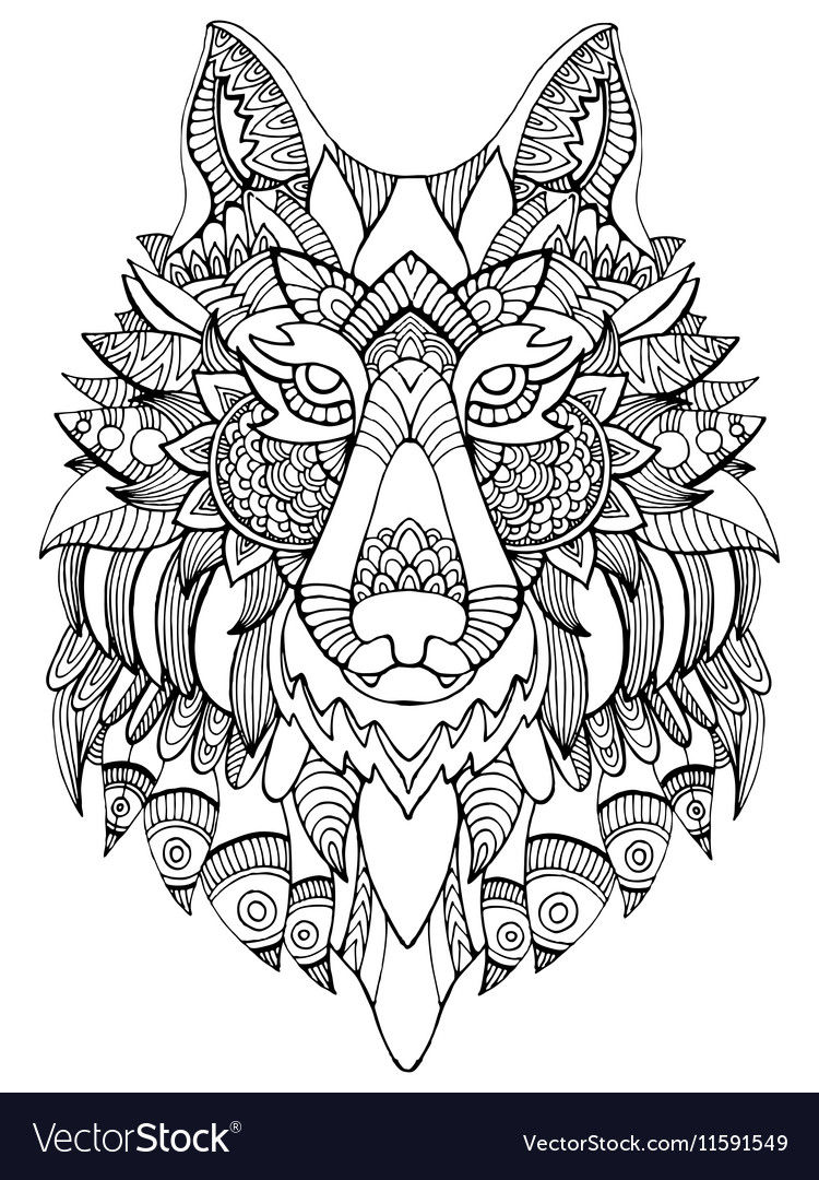 Wolf coloring book for adults royalty free vector image