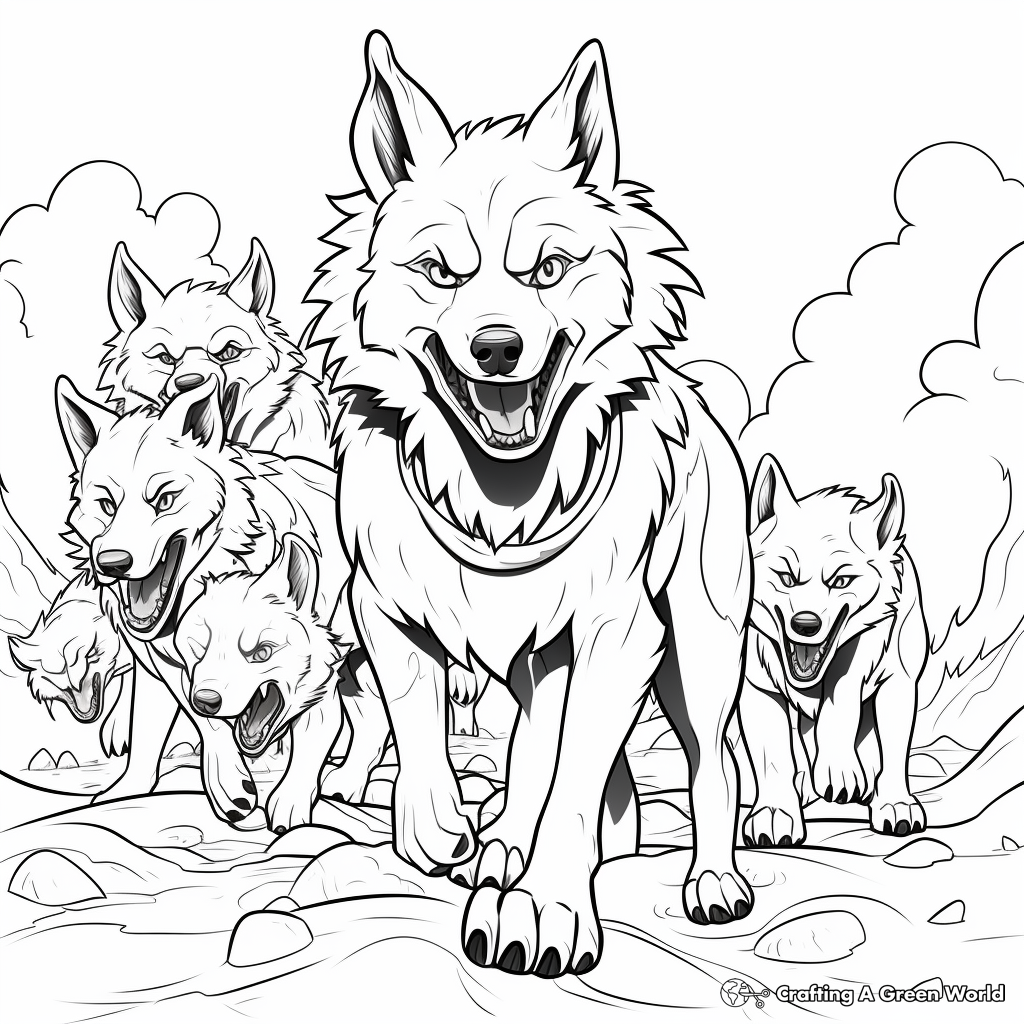 Wolf pack hunting coloring pages