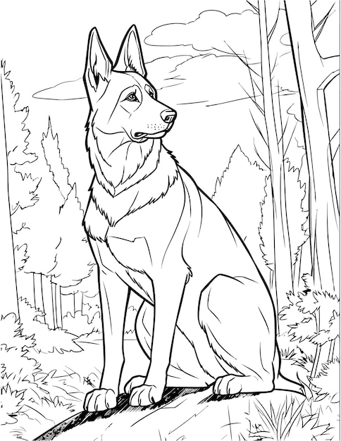Premium vector german shepherd coloring page