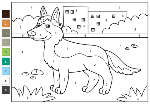 German shepherd color by number free printable coloring pages