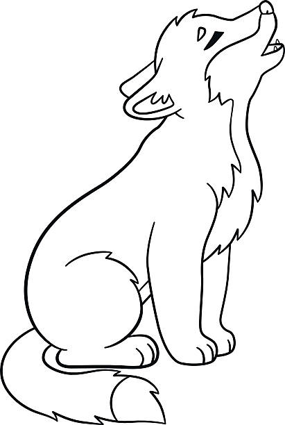 Coloring pages little cute baby wolf howls stock illustration