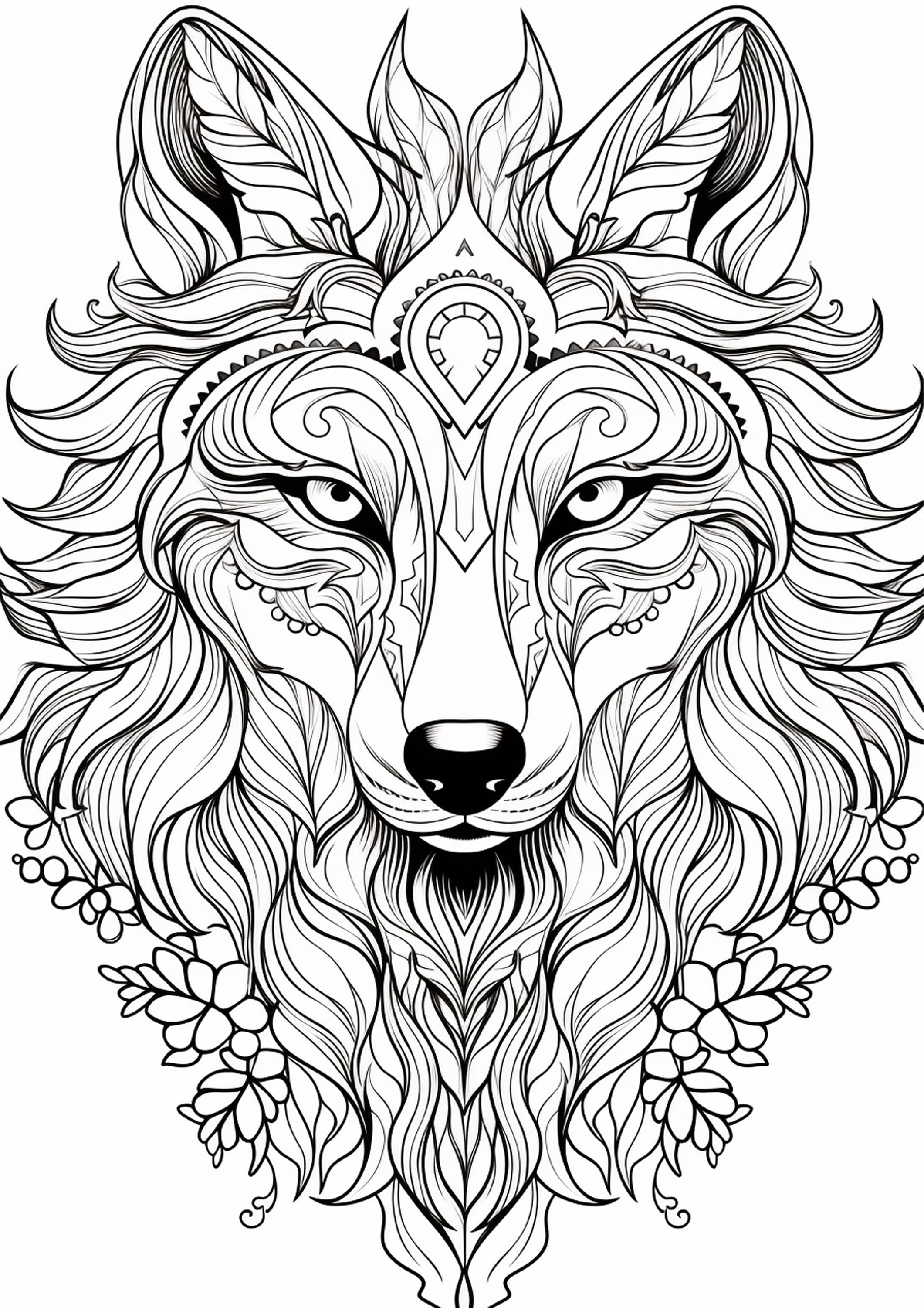 Wolf mandala coloring page printable coloring page coloring pages for adults printable digital coloring fantasy coloring