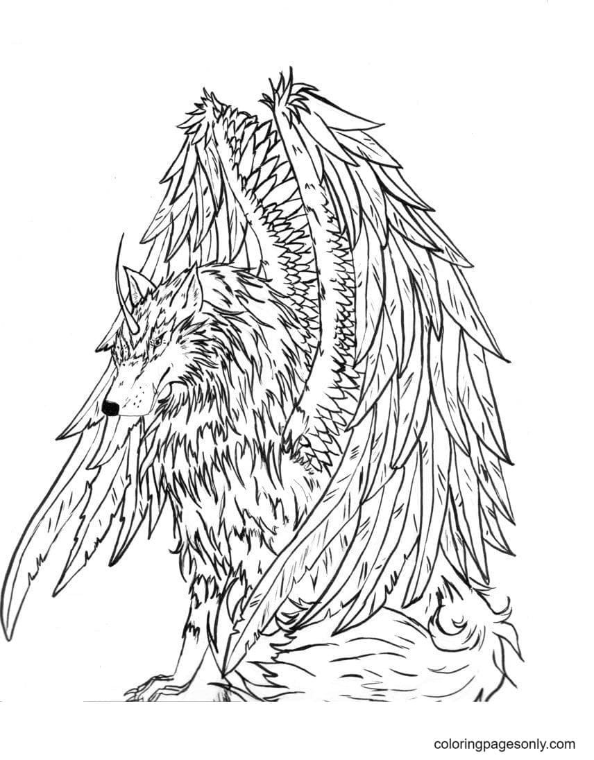 Wolf with wings coloring pages printable for free download