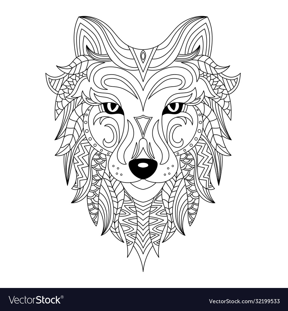 Wolf head coloring book royalty free vector image