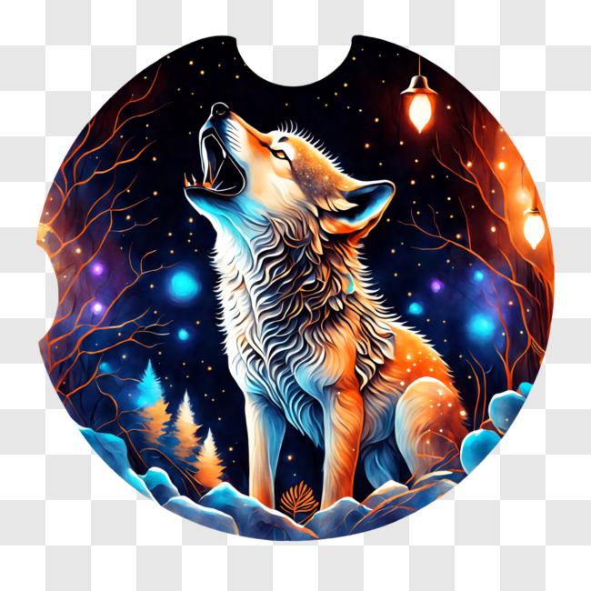 Download stunning image of a wolf howling at the starry night sky png online
