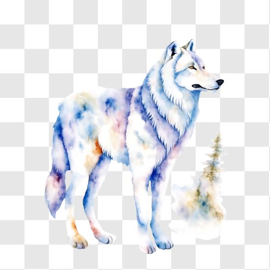 Download beautiful white wolf howling with blue and purple fur png online